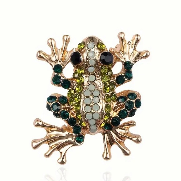3/$20 Adorable Sparkly Frog Pin Brooch Gold-tone - Picture 5 of 7